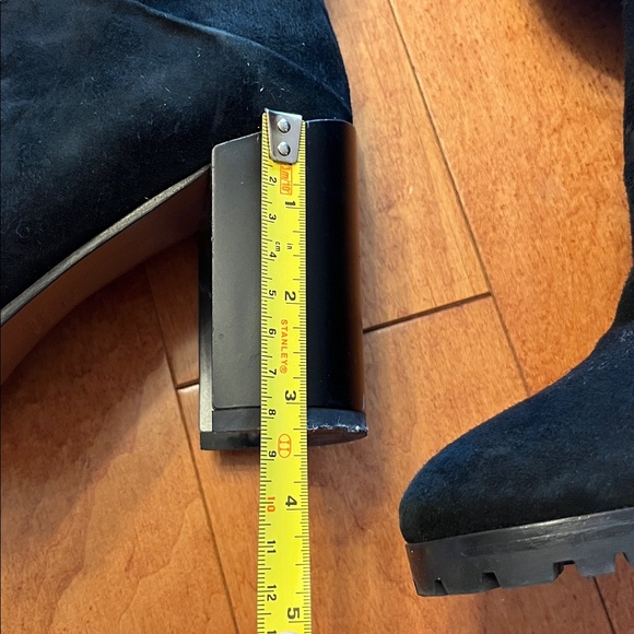 Black suede and shearling lined knee high boots with heels - Picture 6 of 16